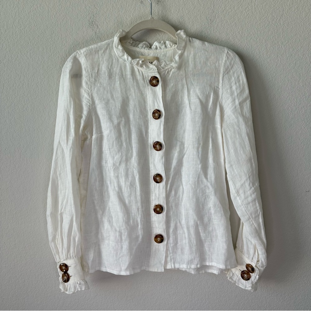 Sezane Khalie Linen White Button Down SZ EUR 36, US 4, S - Picture 3 of 7